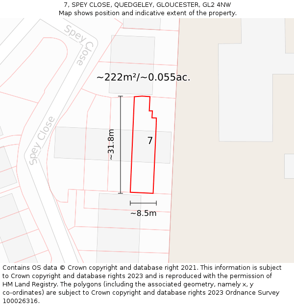 7, SPEY CLOSE, QUEDGELEY, GLOUCESTER, GL2 4NW: Plot and title map