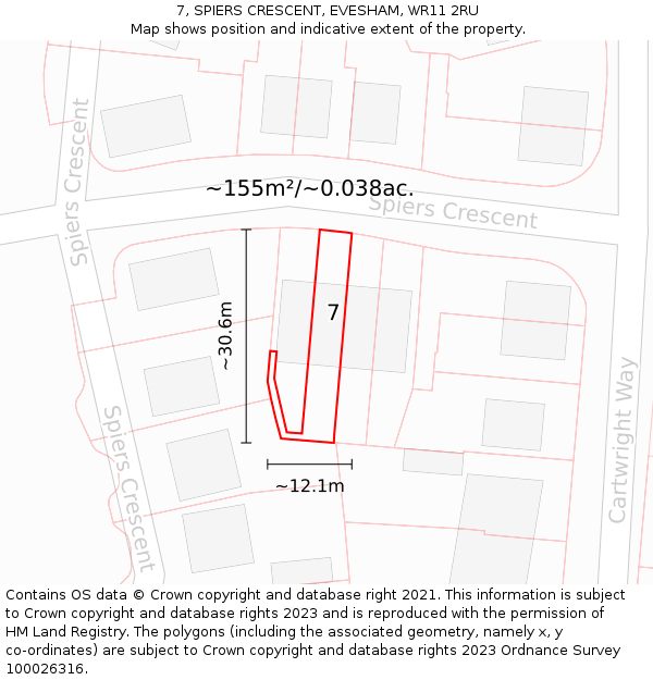 7, SPIERS CRESCENT, EVESHAM, WR11 2RU: Plot and title map