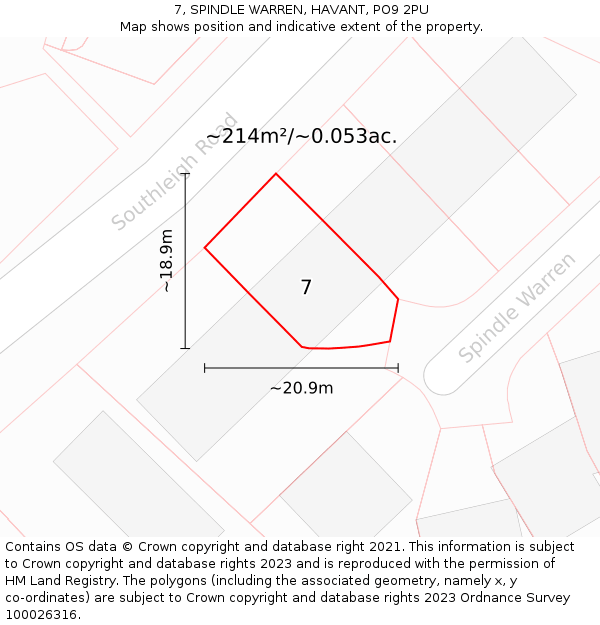7, SPINDLE WARREN, HAVANT, PO9 2PU: Plot and title map