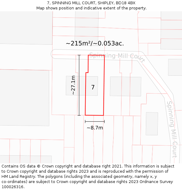 7, SPINNING MILL COURT, SHIPLEY, BD18 4BX: Plot and title map