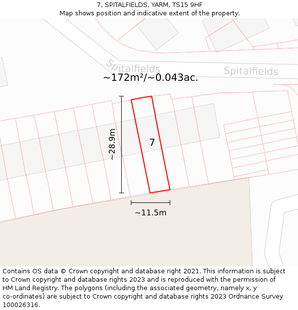 7, SPITALFIELDS, YARM, TS15 9HF: Plot and title map