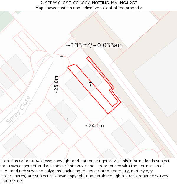 7, SPRAY CLOSE, COLWICK, NOTTINGHAM, NG4 2GT: Plot and title map