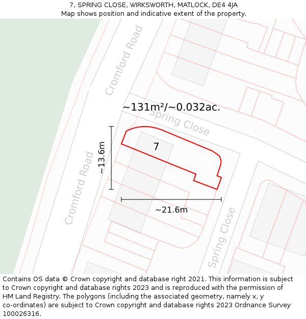 7, SPRING CLOSE, WIRKSWORTH, MATLOCK, DE4 4JA: Plot and title map