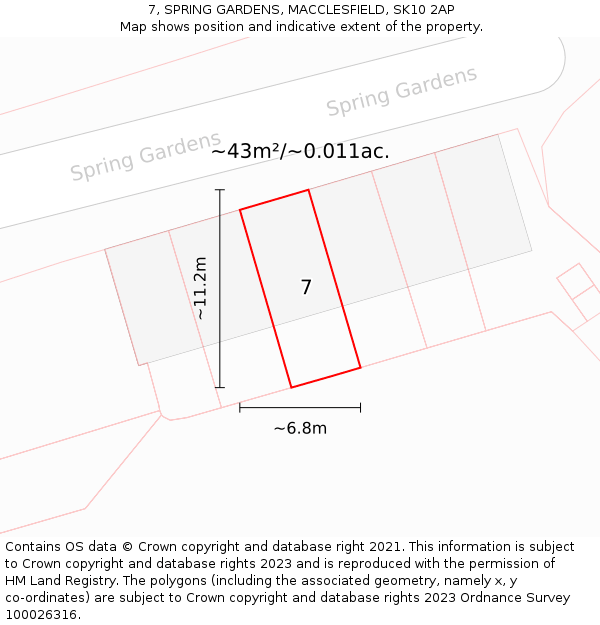 7, SPRING GARDENS, MACCLESFIELD, SK10 2AP: Plot and title map