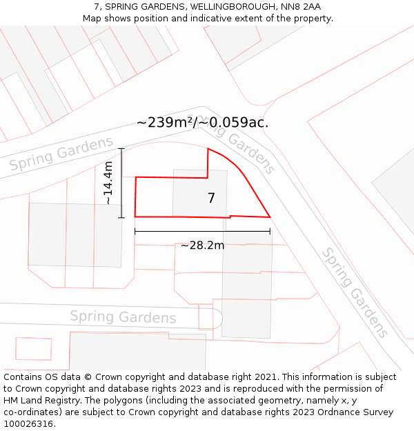 7, SPRING GARDENS, WELLINGBOROUGH, NN8 2AA: Plot and title map