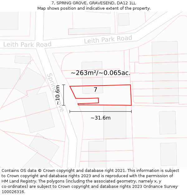 7, SPRING GROVE, GRAVESEND, DA12 1LL: Plot and title map