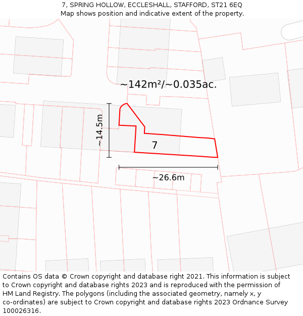 7, SPRING HOLLOW, ECCLESHALL, STAFFORD, ST21 6EQ: Plot and title map