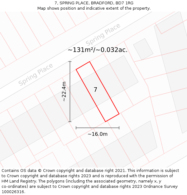 7, SPRING PLACE, BRADFORD, BD7 1RG: Plot and title map