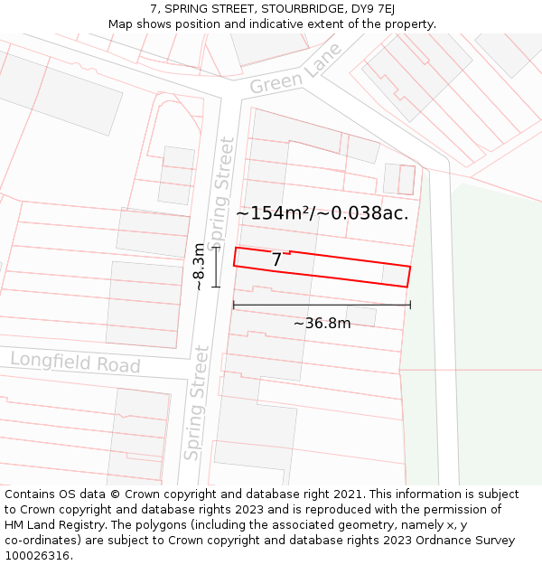 7, SPRING STREET, STOURBRIDGE, DY9 7EJ: Plot and title map