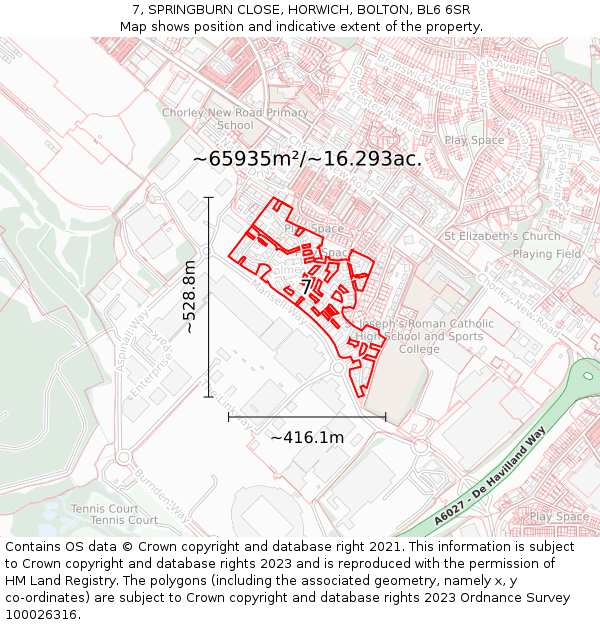7, SPRINGBURN CLOSE, HORWICH, BOLTON, BL6 6SR: Plot and title map