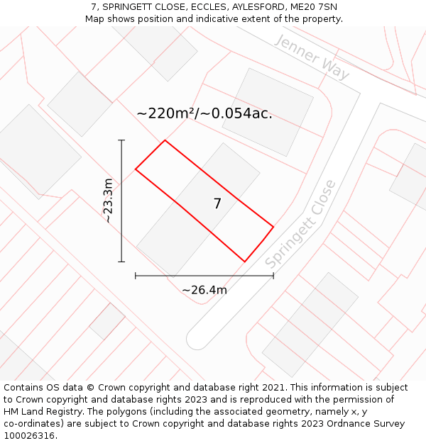 7, SPRINGETT CLOSE, ECCLES, AYLESFORD, ME20 7SN: Plot and title map