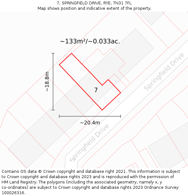 7, SPRINGFIELD DRIVE, RYE, TN31 7FL: Plot and title map