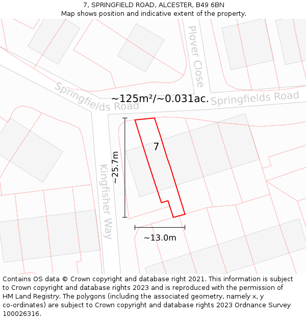 7, SPRINGFIELD ROAD, ALCESTER, B49 6BN: Plot and title map