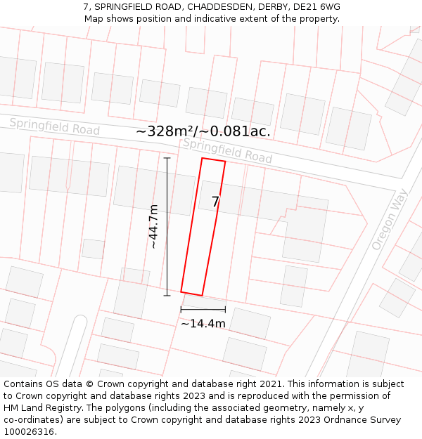 7, SPRINGFIELD ROAD, CHADDESDEN, DERBY, DE21 6WG: Plot and title map