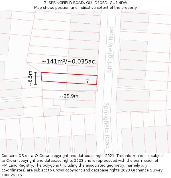 7, SPRINGFIELD ROAD, GUILDFORD, GU1 4DW: Plot and title map