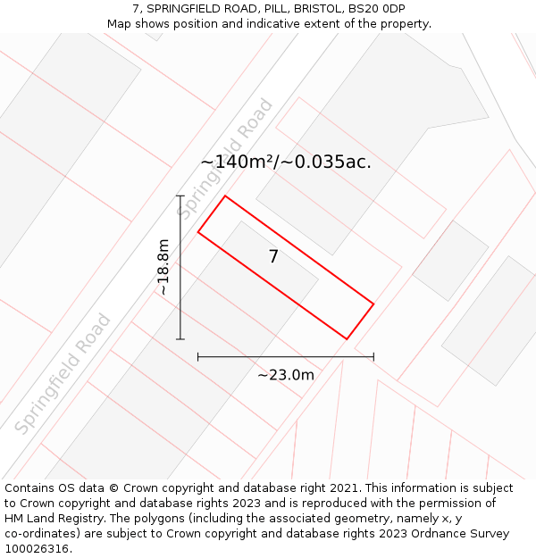 7, SPRINGFIELD ROAD, PILL, BRISTOL, BS20 0DP: Plot and title map