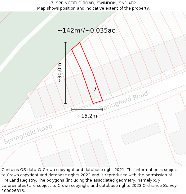 7, SPRINGFIELD ROAD, SWINDON, SN1 4EP: Plot and title map