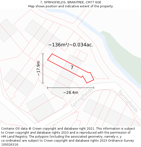 7, SPRINGFIELDS, BRAINTREE, CM77 6GE: Plot and title map