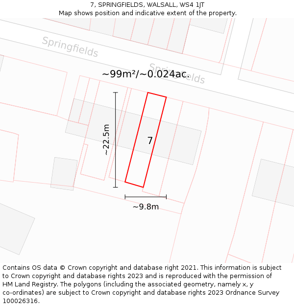 7, SPRINGFIELDS, WALSALL, WS4 1JT: Plot and title map