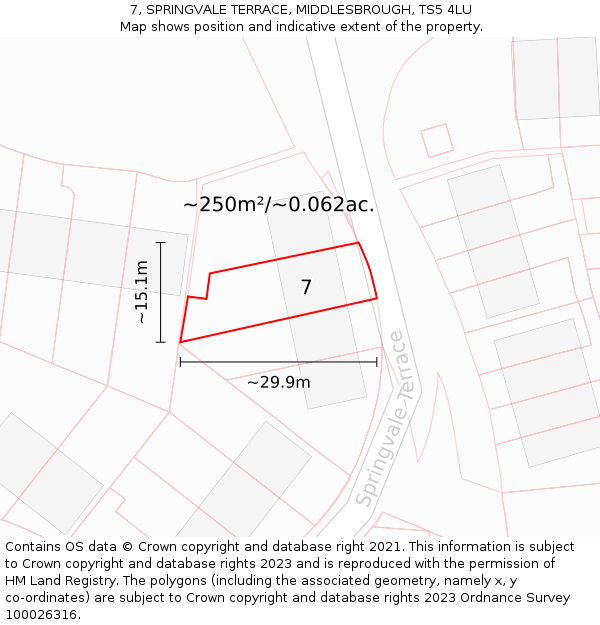 7, SPRINGVALE TERRACE, MIDDLESBROUGH, TS5 4LU: Plot and title map