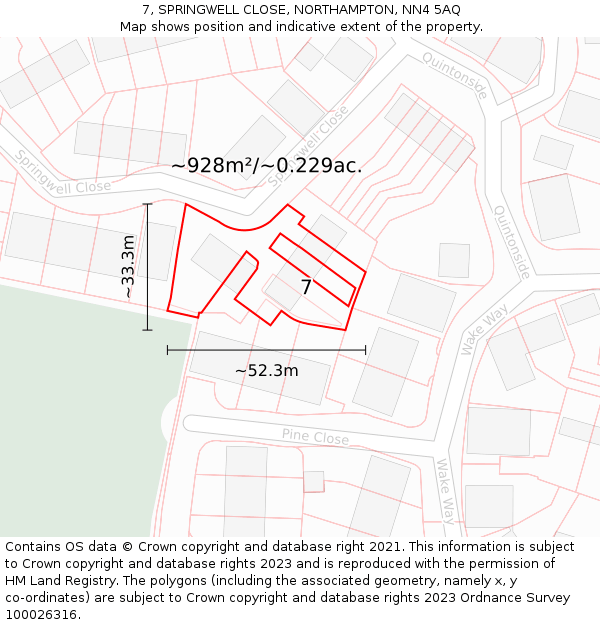 7, SPRINGWELL CLOSE, NORTHAMPTON, NN4 5AQ: Plot and title map