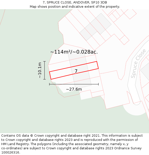 7, SPRUCE CLOSE, ANDOVER, SP10 3DB: Plot and title map