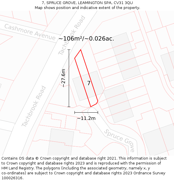 7, SPRUCE GROVE, LEAMINGTON SPA, CV31 3QU: Plot and title map