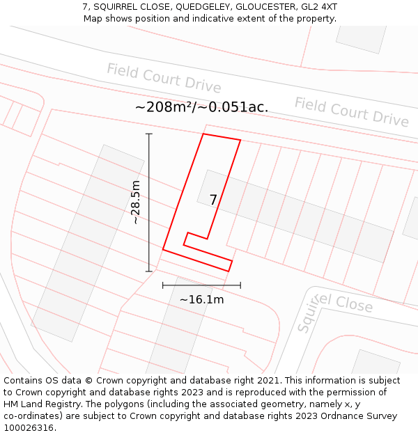 7, SQUIRREL CLOSE, QUEDGELEY, GLOUCESTER, GL2 4XT: Plot and title map