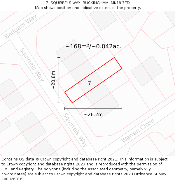 7, SQUIRRELS WAY, BUCKINGHAM, MK18 7ED: Plot and title map