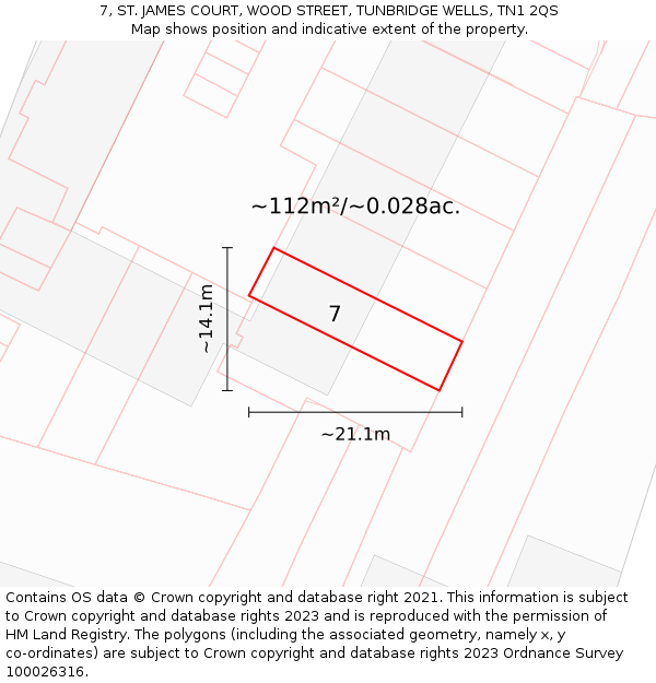 7, ST. JAMES COURT, WOOD STREET, TUNBRIDGE WELLS, TN1 2QS: Plot and title map