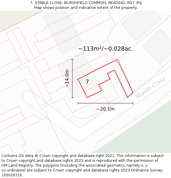 7, STABLE CLOSE, BURGHFIELD COMMON, READING, RG7 3NJ: Plot and title map