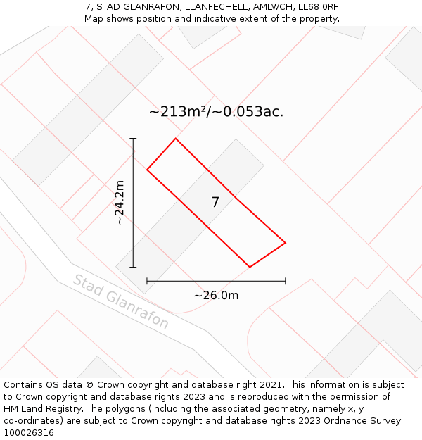 7, STAD GLANRAFON, LLANFECHELL, AMLWCH, LL68 0RF: Plot and title map