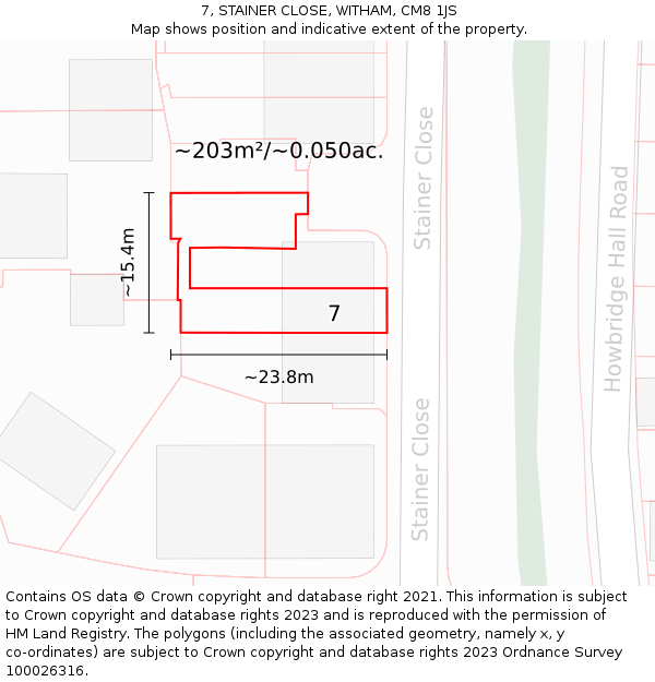 7, STAINER CLOSE, WITHAM, CM8 1JS: Plot and title map