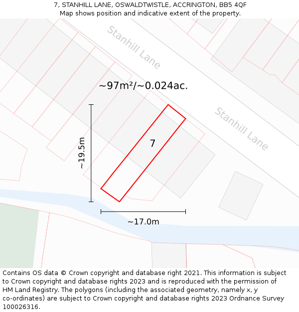 7, STANHILL LANE, OSWALDTWISTLE, ACCRINGTON, BB5 4QF: Plot and title map