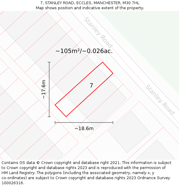 7, STANLEY ROAD, ECCLES, MANCHESTER, M30 7HL: Plot and title map