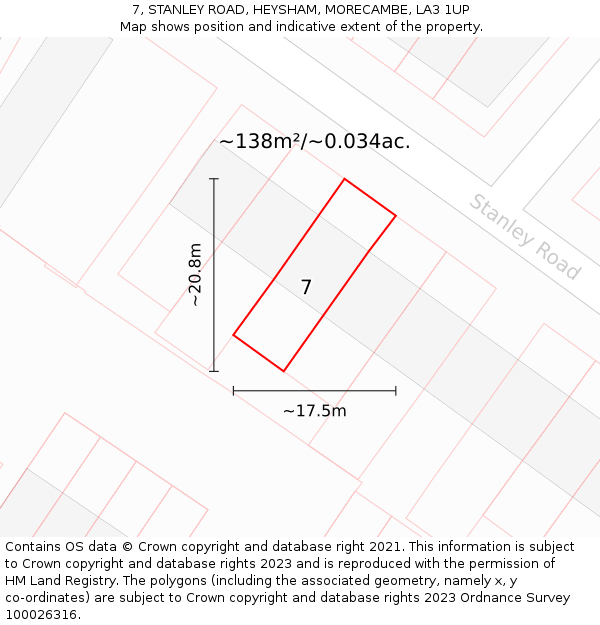 7, STANLEY ROAD, HEYSHAM, MORECAMBE, LA3 1UP: Plot and title map