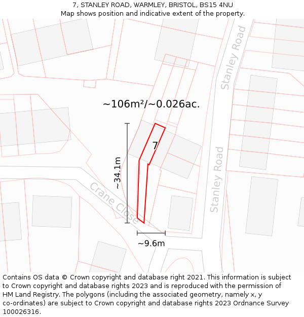 7, STANLEY ROAD, WARMLEY, BRISTOL, BS15 4NU: Plot and title map