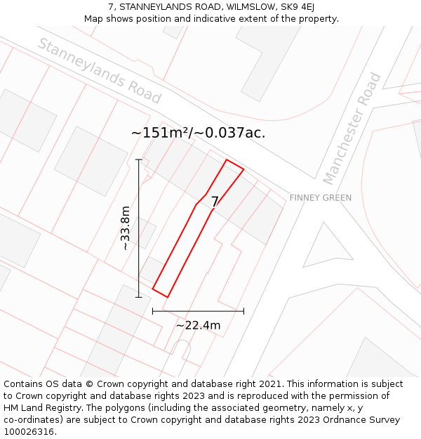 7, STANNEYLANDS ROAD, WILMSLOW, SK9 4EJ: Plot and title map