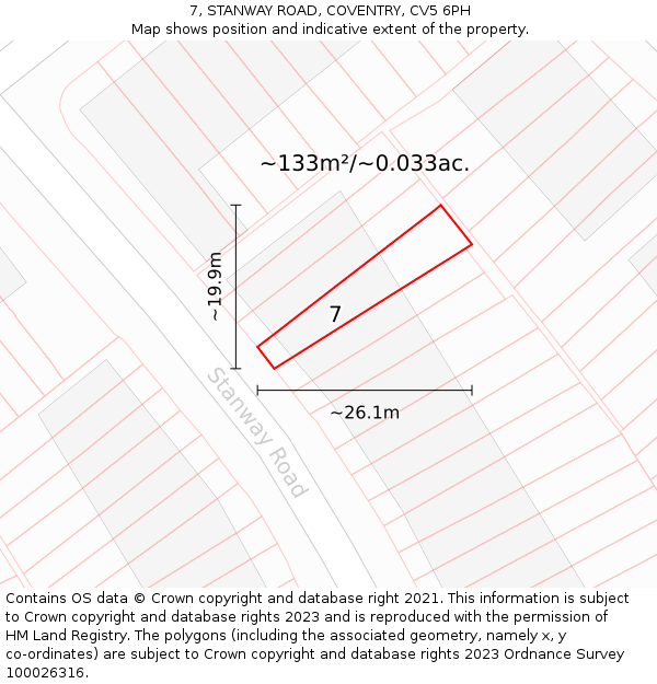 7, STANWAY ROAD, COVENTRY, CV5 6PH: Plot and title map
