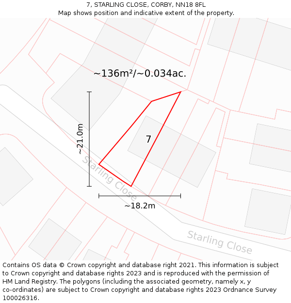 7, STARLING CLOSE, CORBY, NN18 8FL: Plot and title map