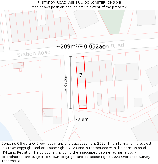 7, STATION ROAD, ASKERN, DONCASTER, DN6 0JB: Plot and title map