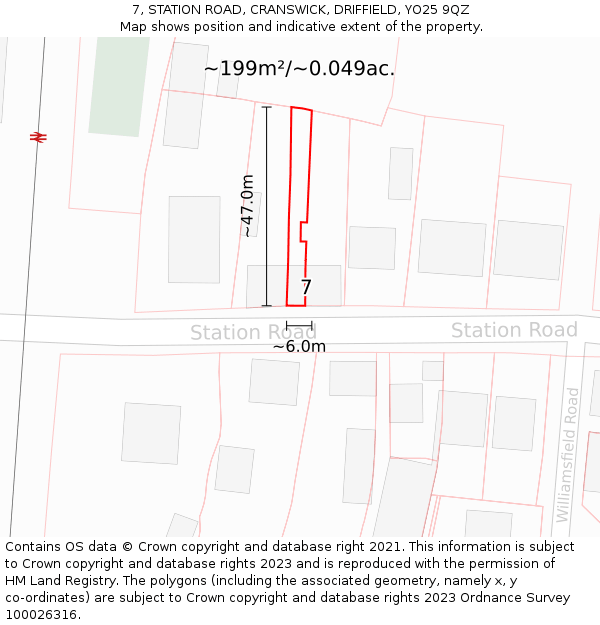 7, STATION ROAD, CRANSWICK, DRIFFIELD, YO25 9QZ: Plot and title map
