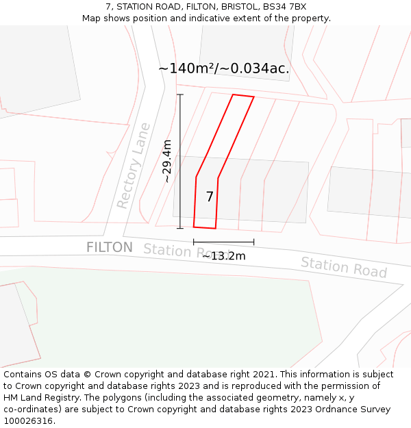 7, STATION ROAD, FILTON, BRISTOL, BS34 7BX: Plot and title map