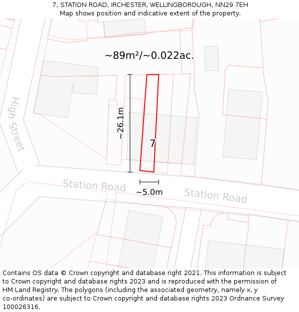 7, STATION ROAD, IRCHESTER, WELLINGBOROUGH, NN29 7EH: Plot and title map