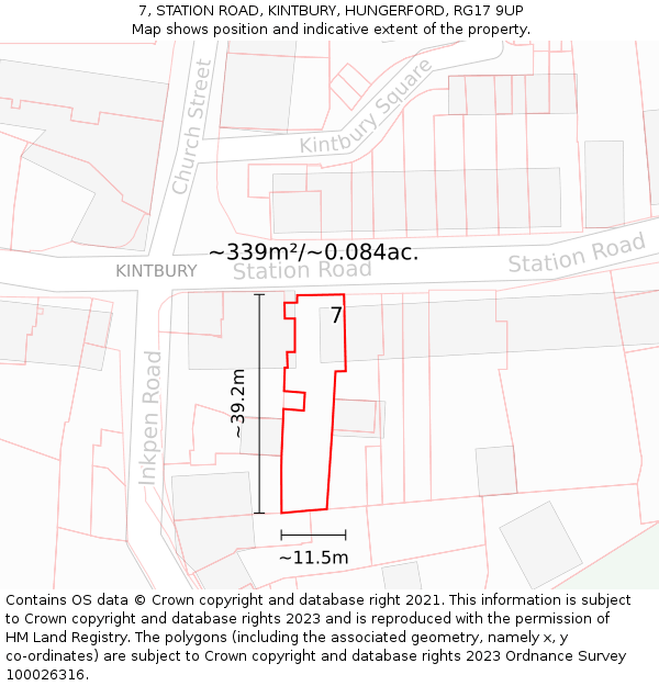 7, STATION ROAD, KINTBURY, HUNGERFORD, RG17 9UP: Plot and title map