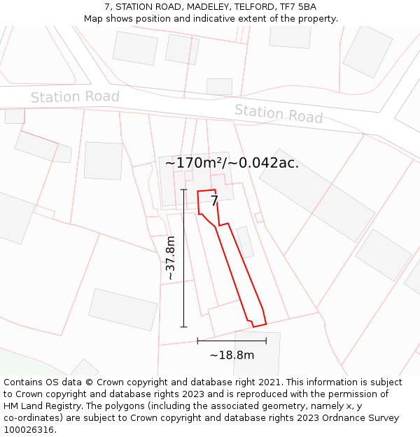 7, STATION ROAD, MADELEY, TELFORD, TF7 5BA: Plot and title map