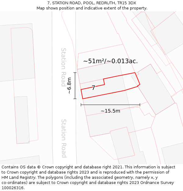 7, STATION ROAD, POOL, REDRUTH, TR15 3DX: Plot and title map