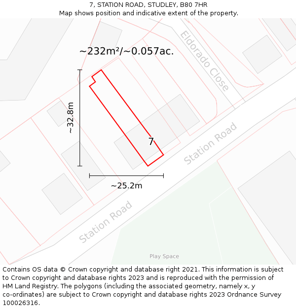 7, STATION ROAD, STUDLEY, B80 7HR: Plot and title map