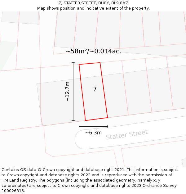 7, STATTER STREET, BURY, BL9 8AZ: Plot and title map