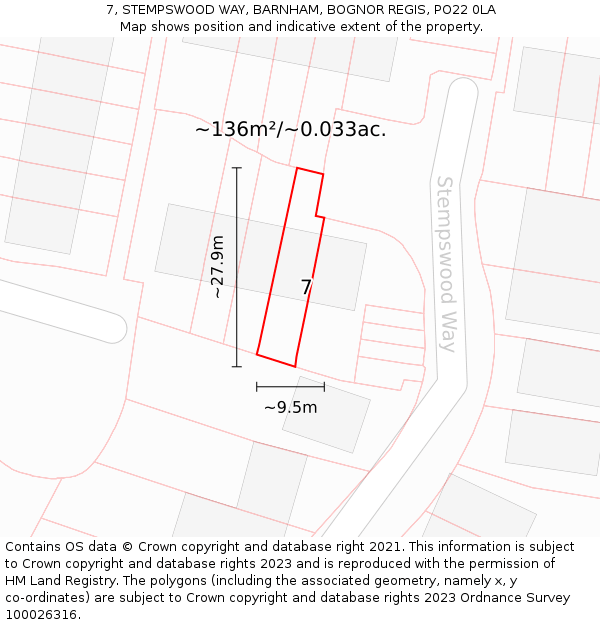 7, STEMPSWOOD WAY, BARNHAM, BOGNOR REGIS, PO22 0LA: Plot and title map